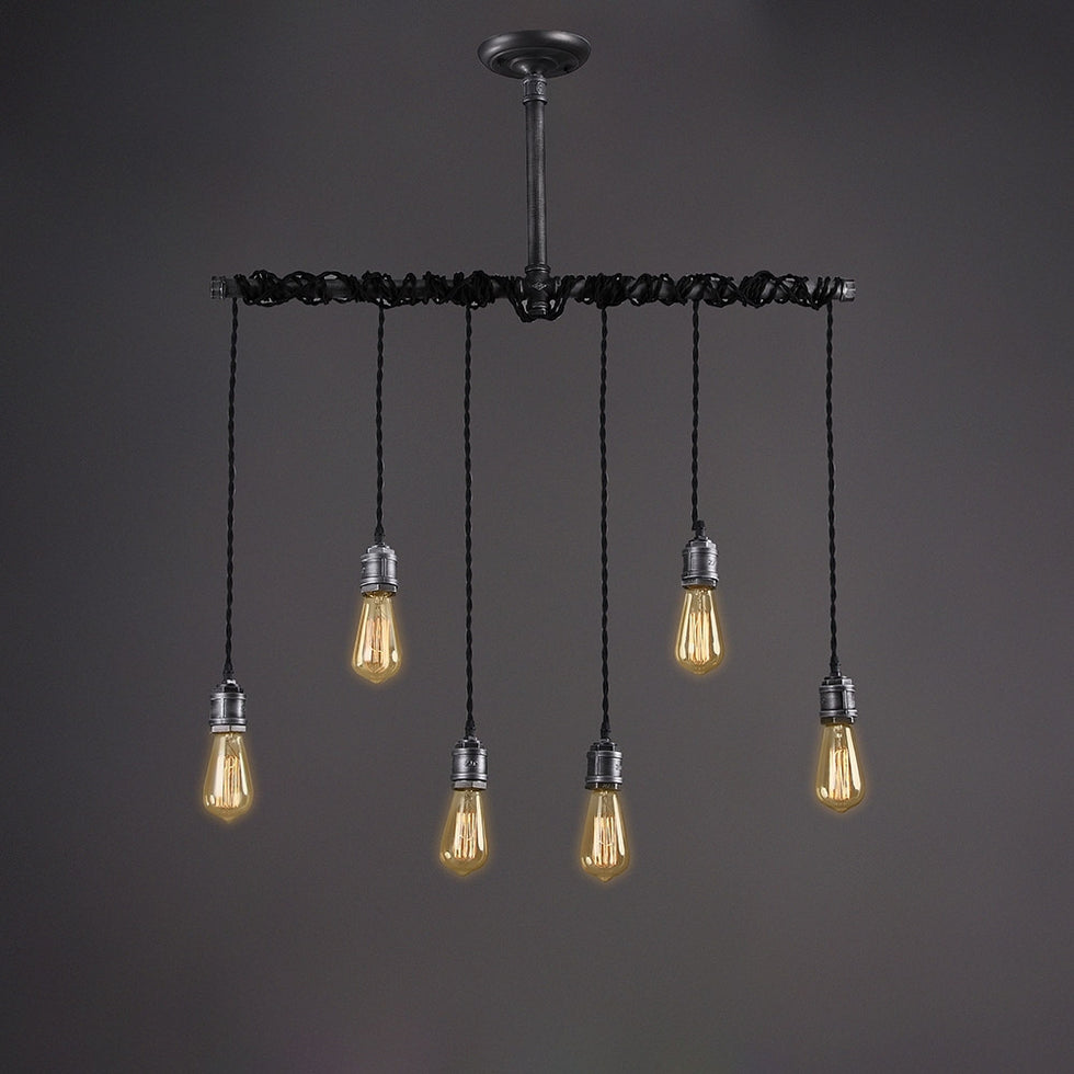 HMR - Industrial Hanging Metal Pendant Light for Kitchen Island in 6-Light