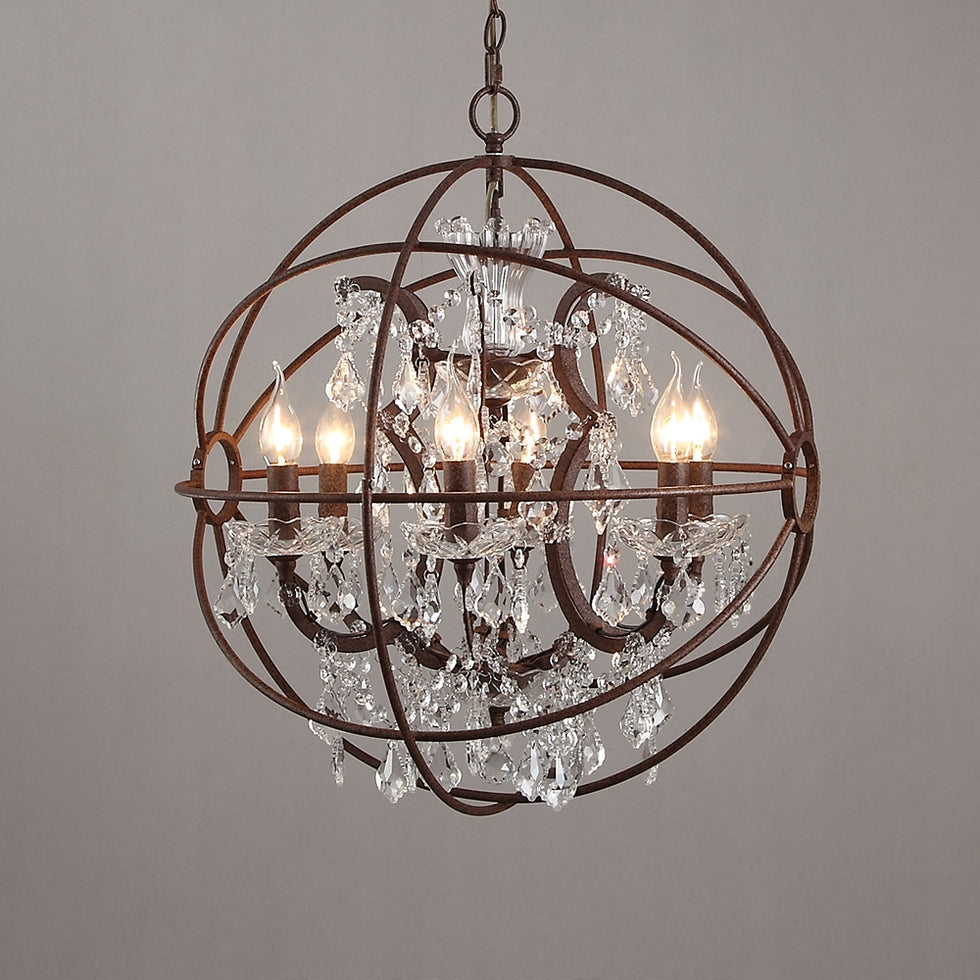 HMR - Industrial Loft 6-Lights Retro Metal Orb Chandelier in Clear