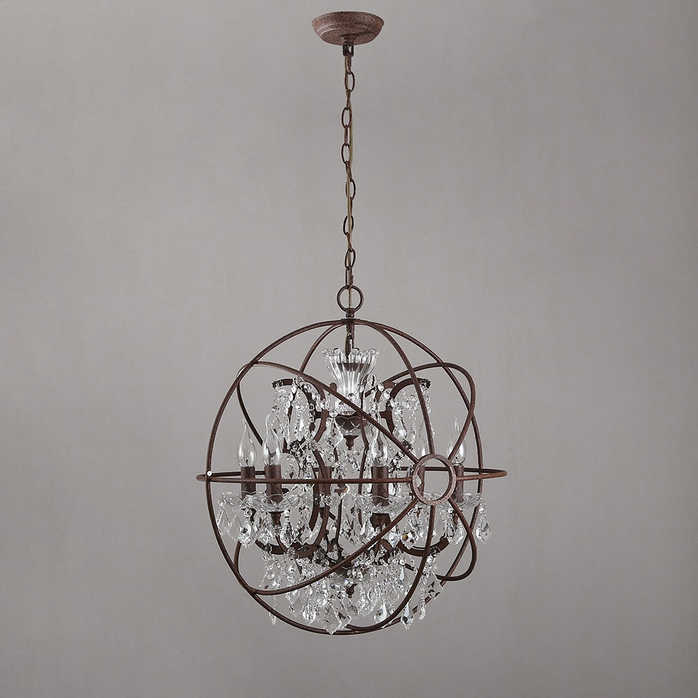HMR - Industrial Loft 6-Lights Retro Metal Orb Chandelier in Clear