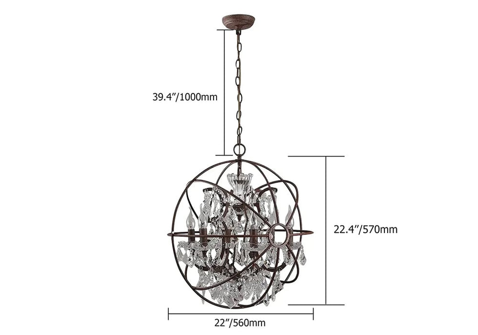 HMR - Industrial Loft 6-Lights Retro Metal Orb Chandelier in Clear