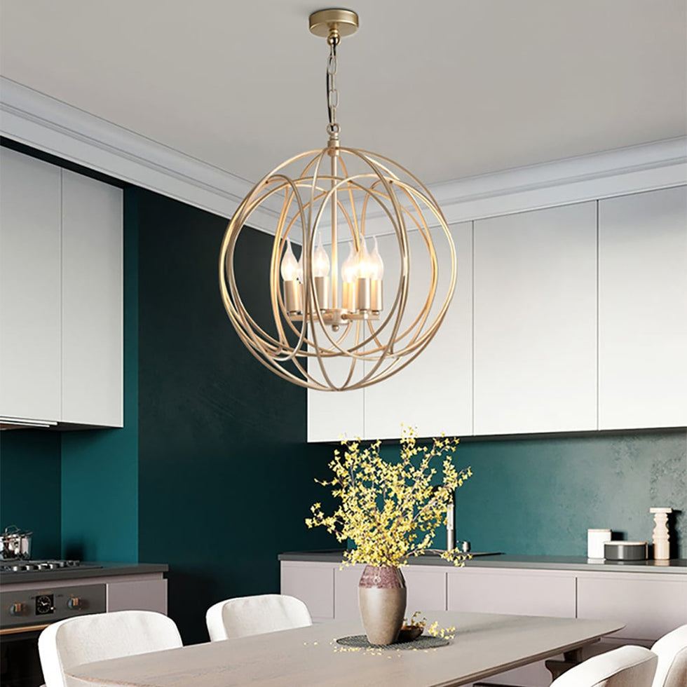 HMR - Modern 4-Light Iron Suspended Geometric Chandelier in Gold