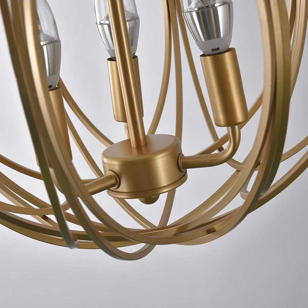 HMR - Modern 4-Light Iron Suspended Geometric Chandelier in Gold