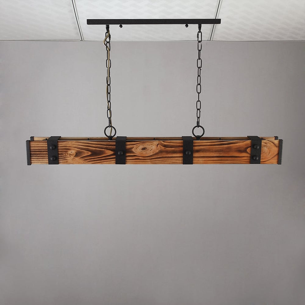 HMR - Rowen Industrial 4-Light LED Linear Rust Wood and Metal Pendant Light in Rust