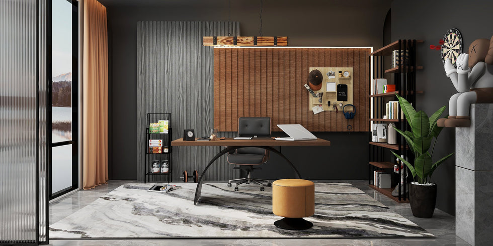 HMR - Rowen Industrial 4-Light LED Linear Rust Wood and Metal Pendant Light in Rust