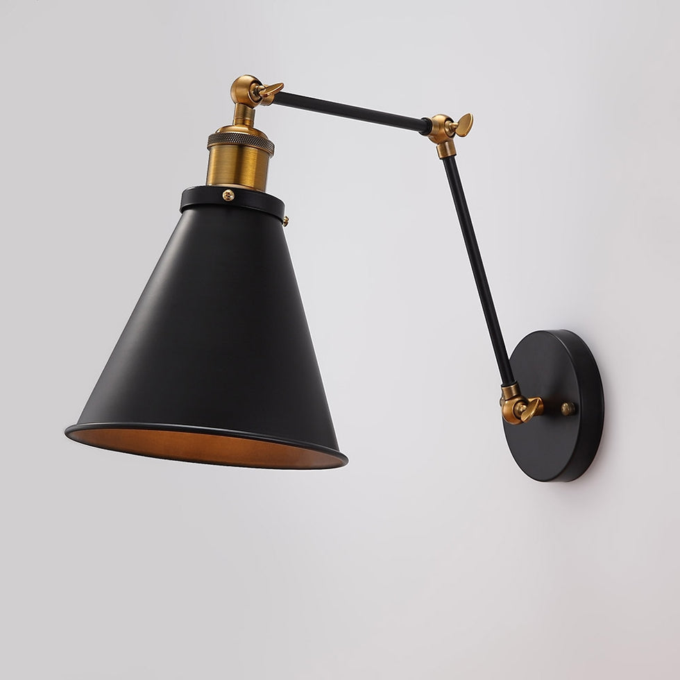HMR - Double Swing Arm 1-Light Wall Sconce in Black, Brass