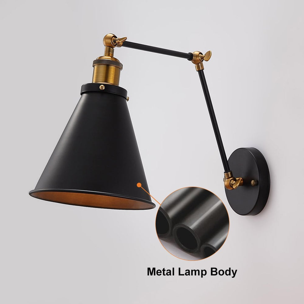 HMR - Double Swing Arm 1-Light Wall Sconce in Black, Brass