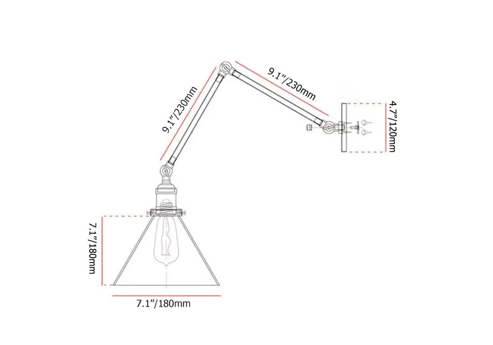 HMR - Double Swing Arm 1-Light Wall Sconce in Black, Brass