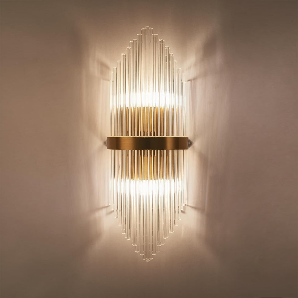 HMR - Striaged 2-Light Wall Sconce Vanity Wall Light in Gold, Glass, Metal