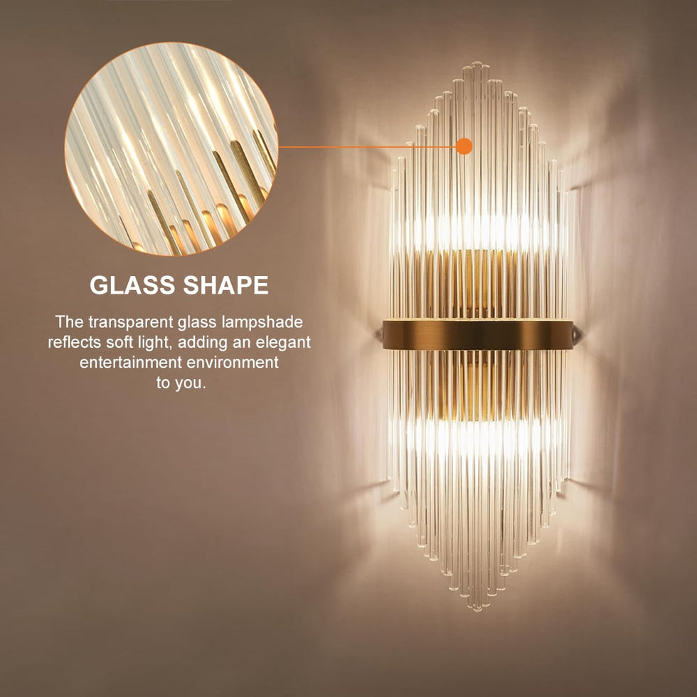 HMR - Striaged 2-Light Wall Sconce Vanity Wall Light in Gold, Glass, Metal