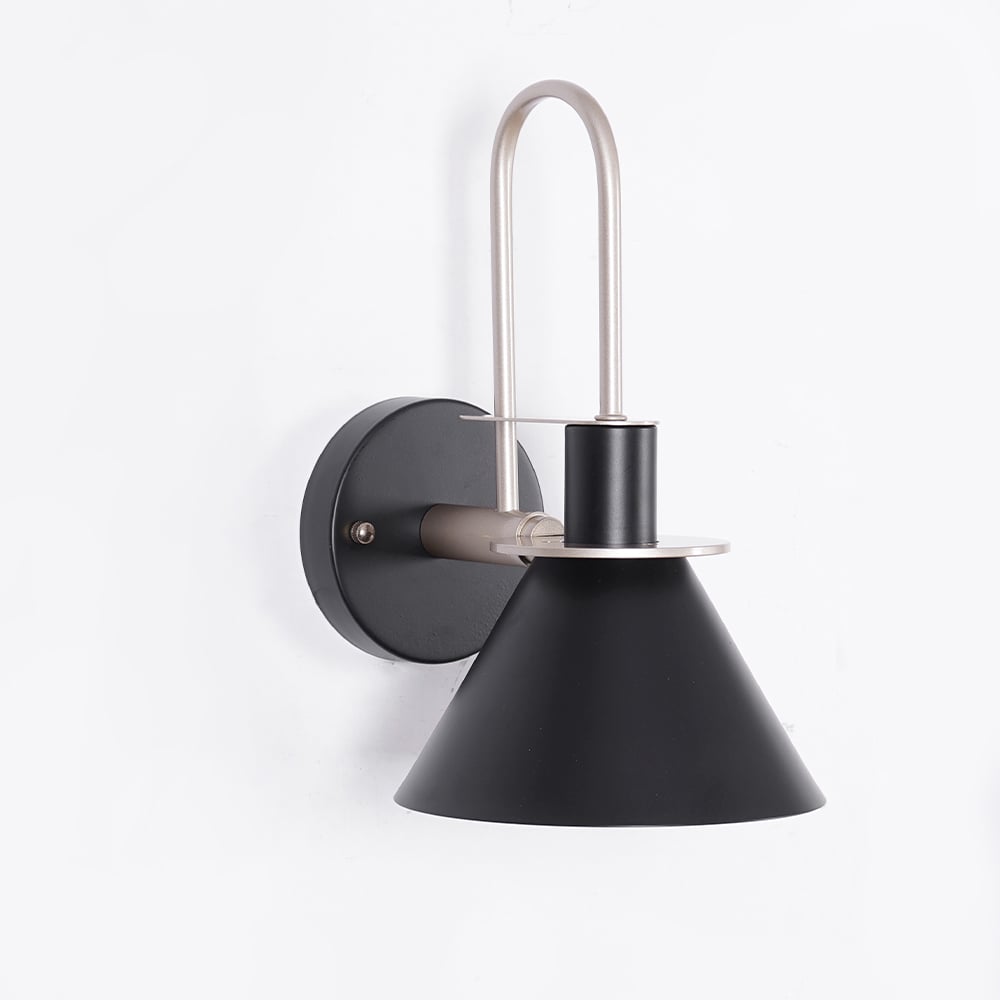 HMR - 1-Light Cone Indoor Wall Sconce with Tapered Shade in Black, Metal