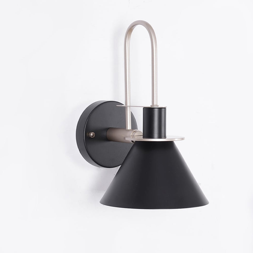 HMR - 1-Light Cone Indoor Wall Sconce with Tapered Shade in Black, Metal