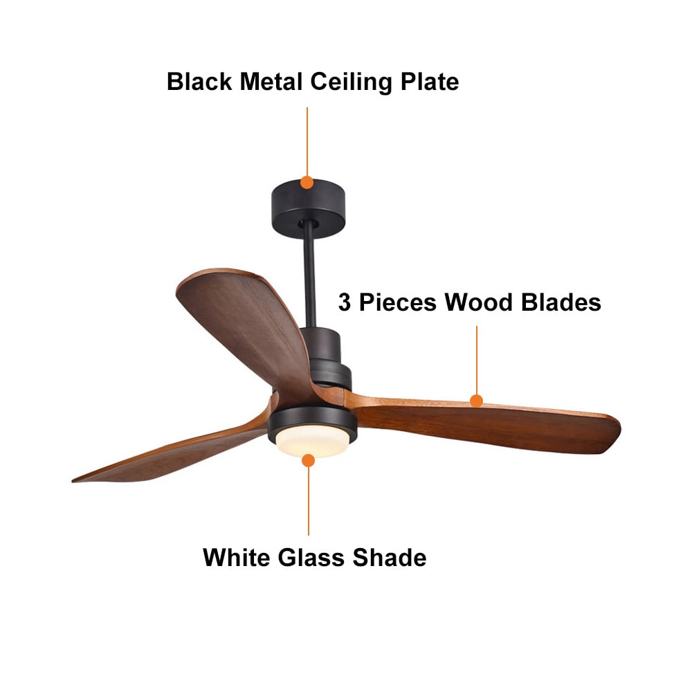 HMR - LED Ceiling Fan Light with 3 Blades and Remote Control in 52" L, Glass, Black and Walnut