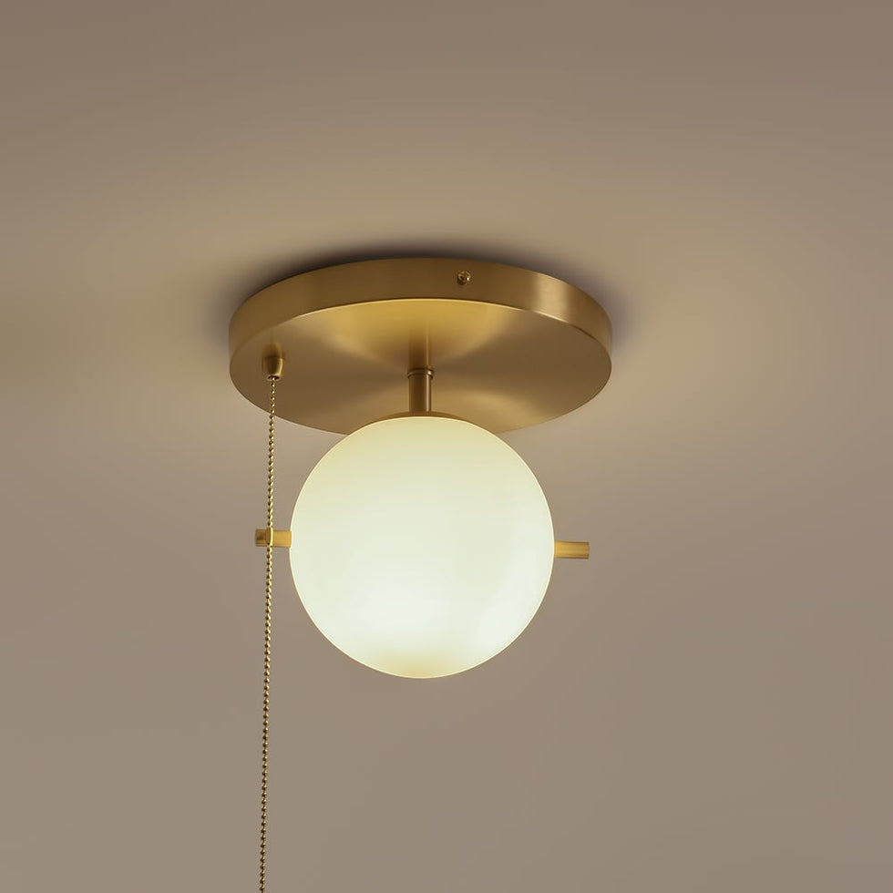 HMR - Gidu Pull Chain Globe Shade Semi Flush Mount in Metal, Glass