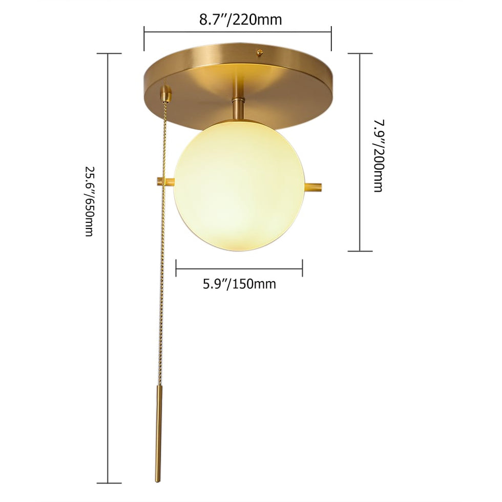 HMR - Gidu Pull Chain Globe Shade Semi Flush Mount in Metal, Glass