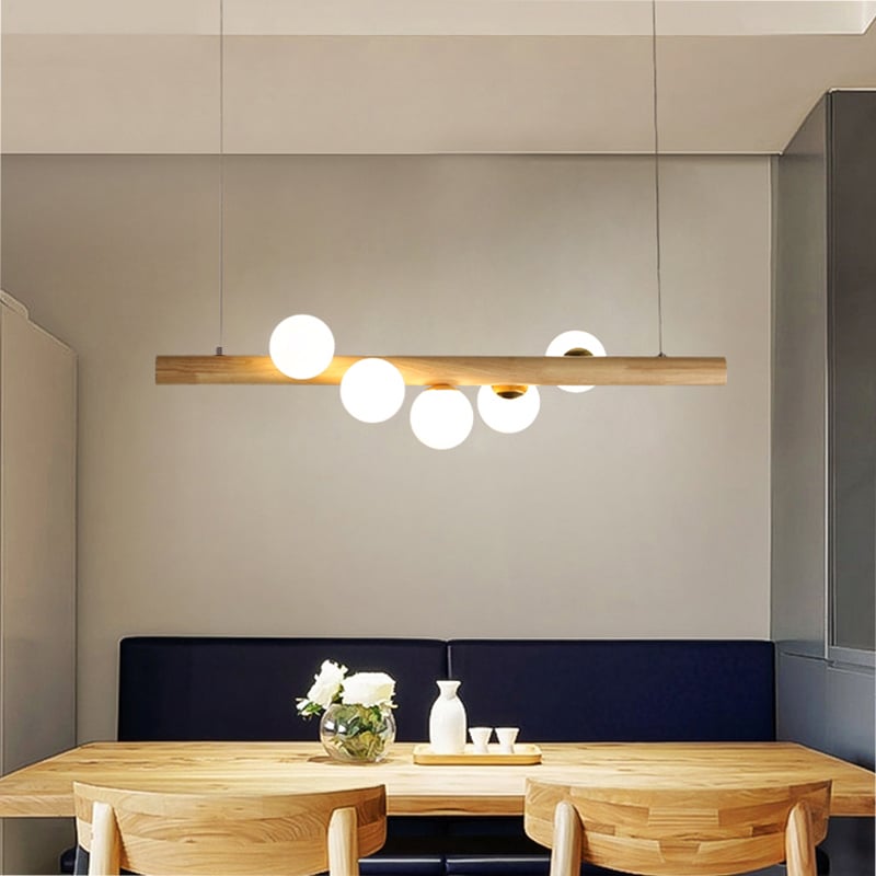 HMR - Modern Linear 5-Light Kitchen Island Pendant Light Glass Globe