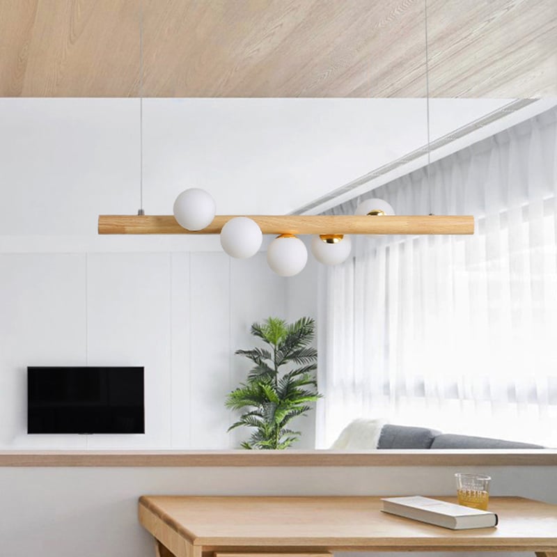 HMR - Modern Linear 5-Light Kitchen Island Pendant Light Glass Globe