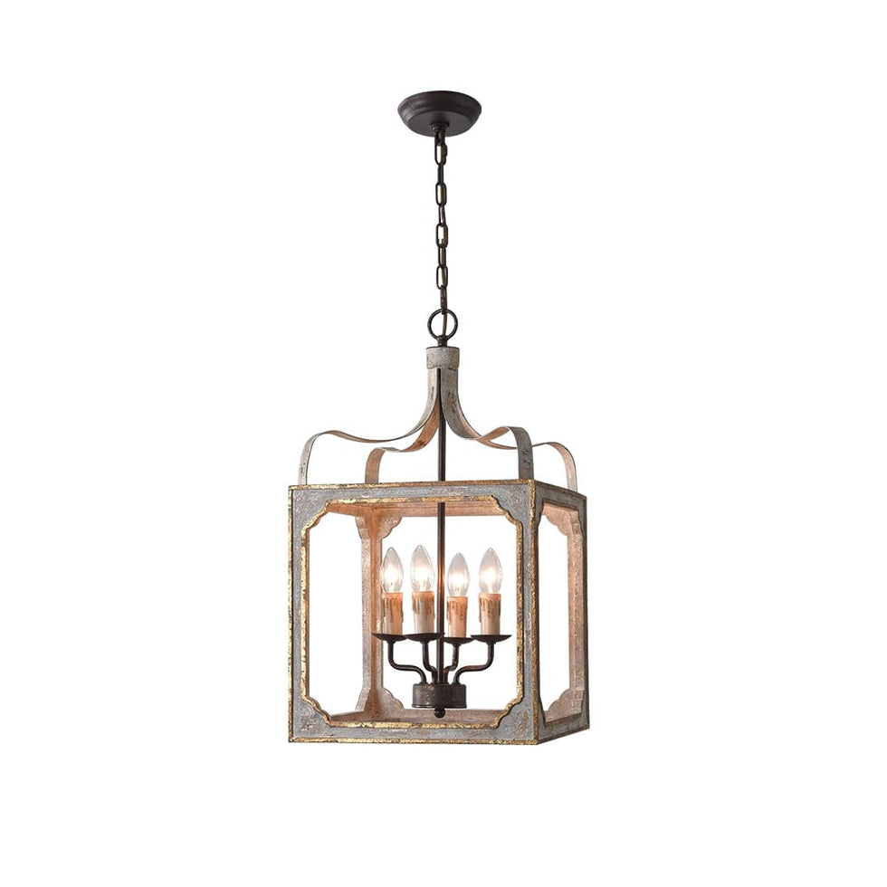 HMR - French 4-Light Lantern Chandelier Square Candelabra in Antique Gray