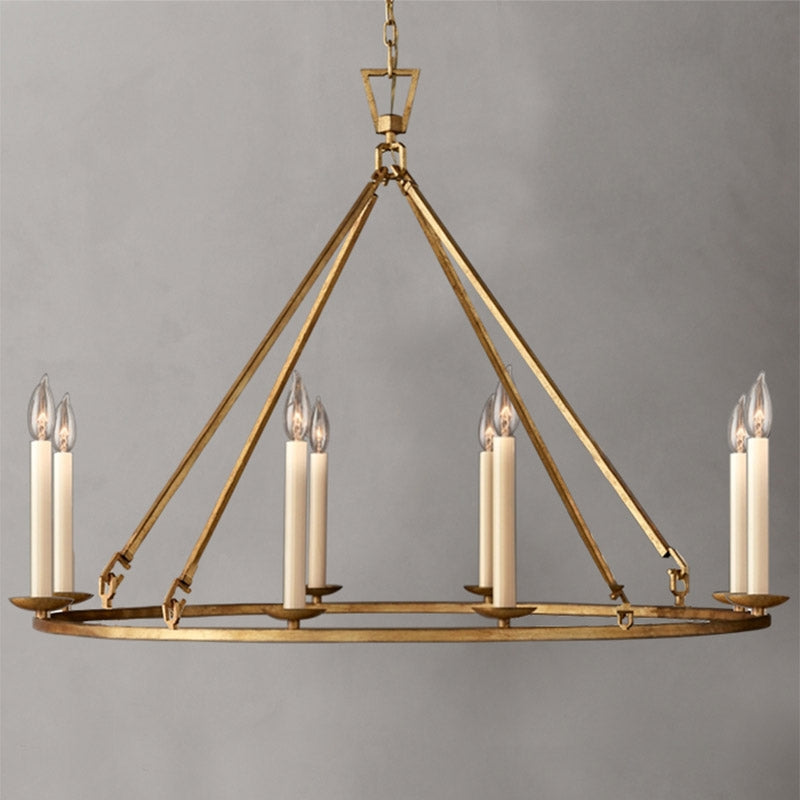 HMR - Rustic Candle Round Chandelier for Living Room in 8-Light