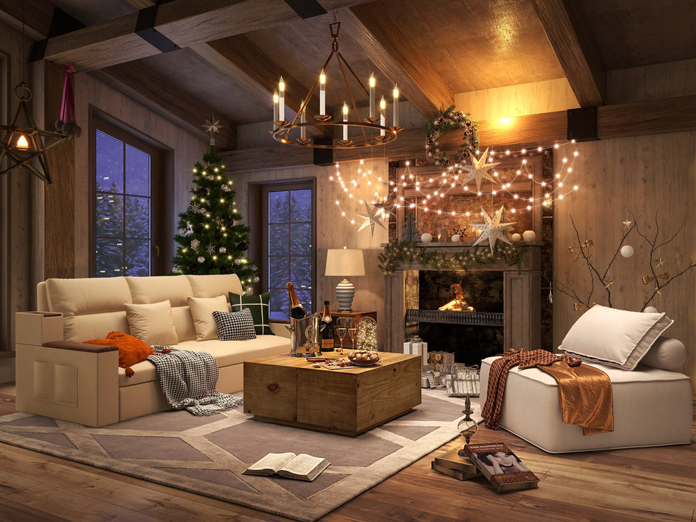HMR - Rustic Candle Round Chandelier for Living Room in 8-Light