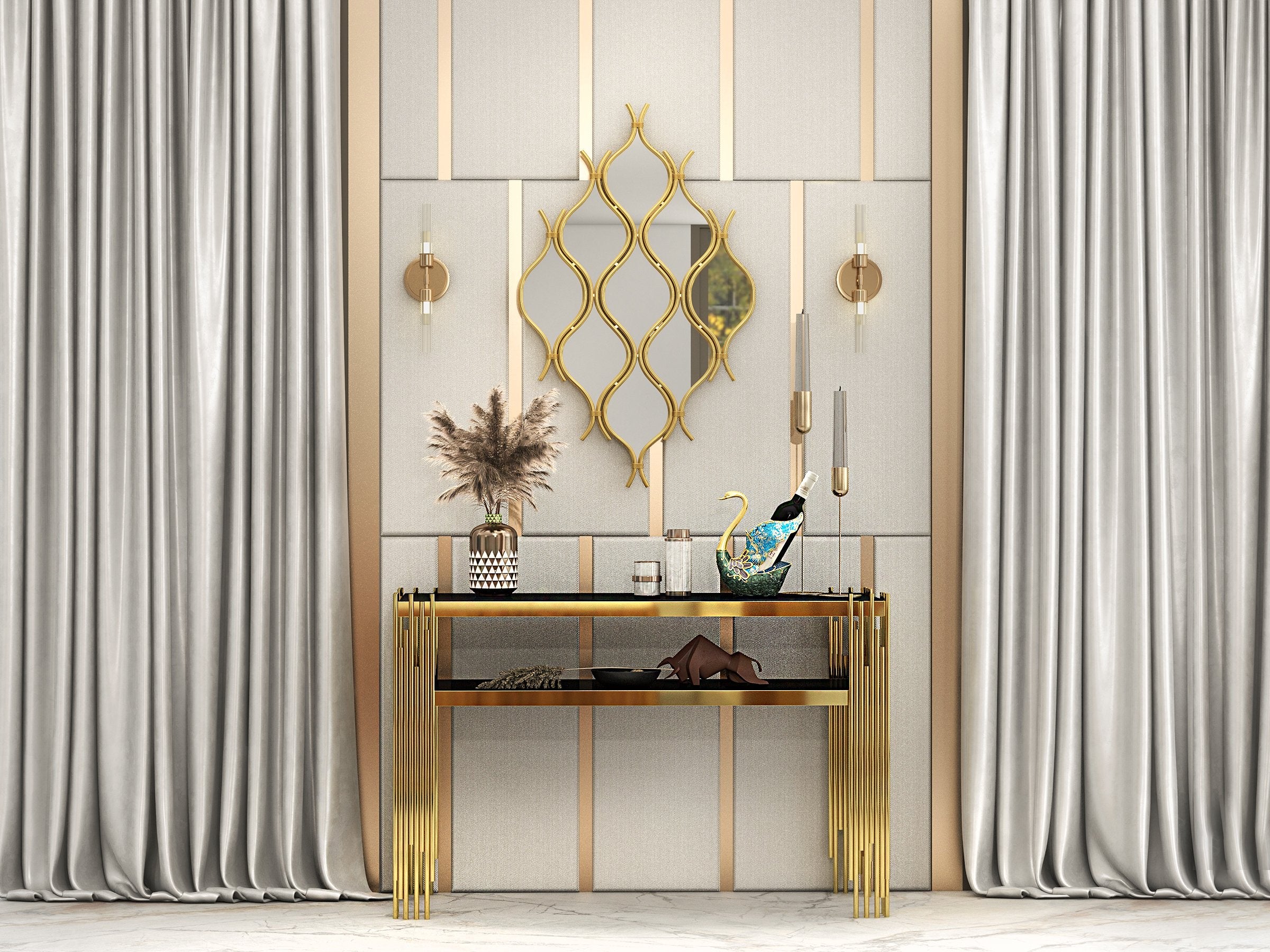 HMR - Brass 2-Light Wall Sconce for Bedroom in 15.4"L