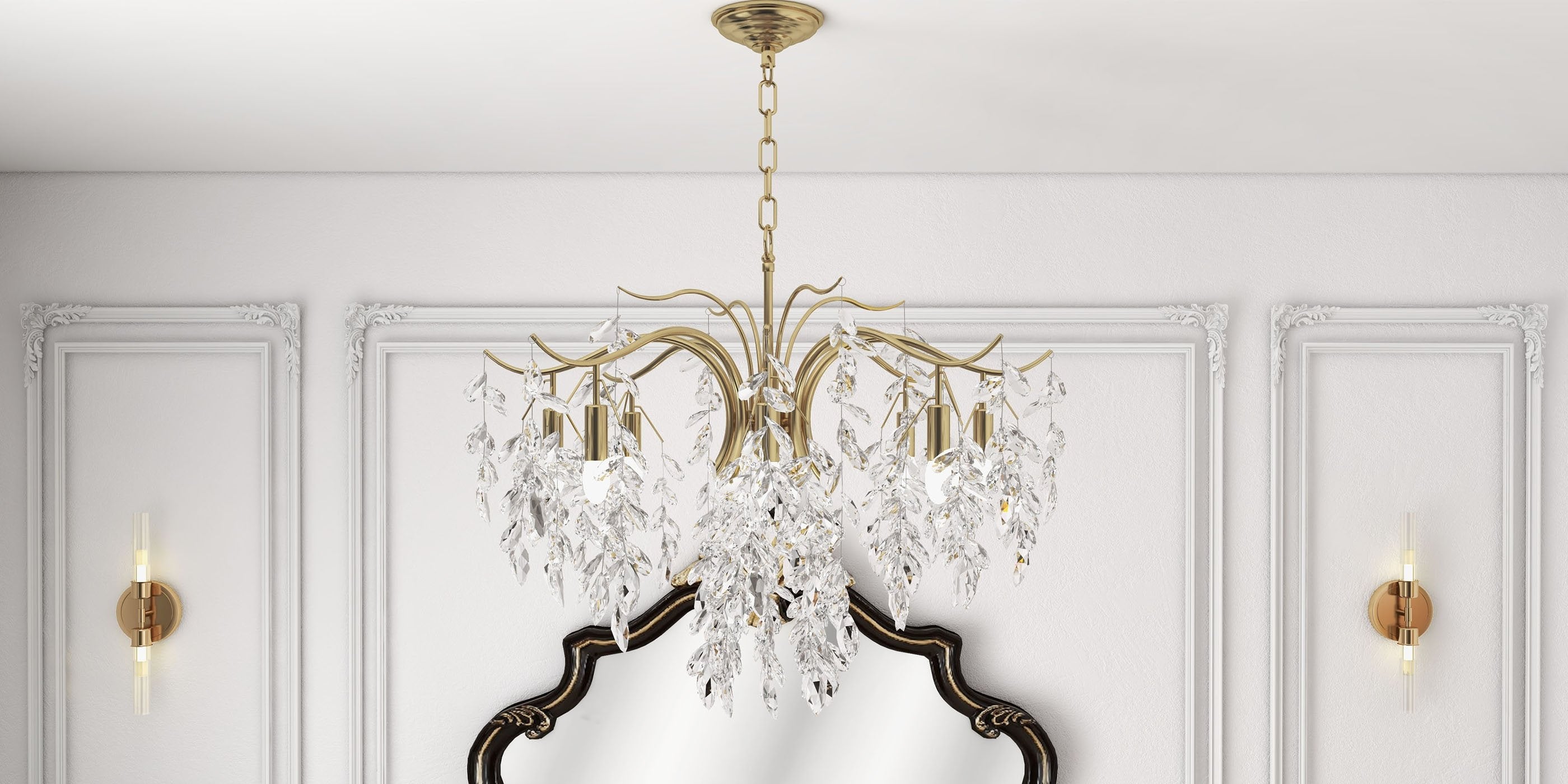 HMR - Brass 2-Light Wall Sconce for Bedroom in 15.4"L