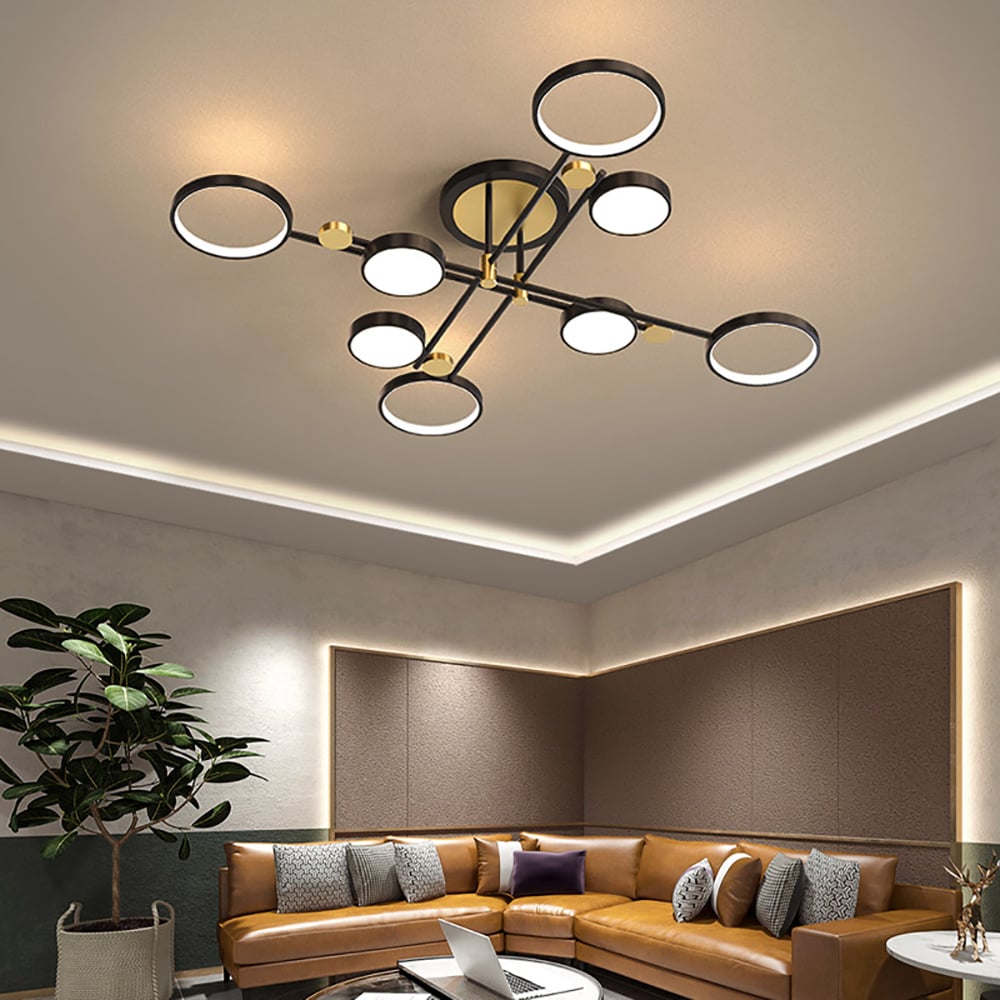 HMR - Modern Semi Flush Mount Lighting Ceiling Light Fixture LED Ring