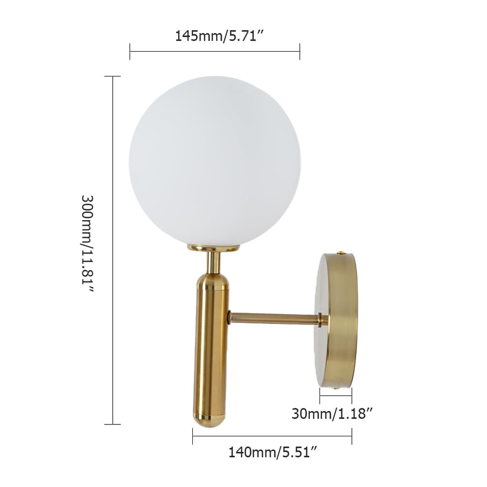 HMR - LED Globe Indoor Wall Sconce in White and Gold, Glass