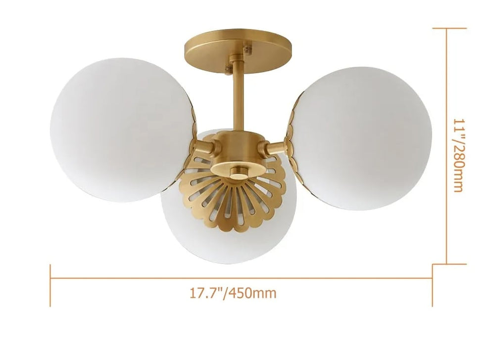 HMR - 3-Light Semi Flush Mount Light with Globe Shade in Gold