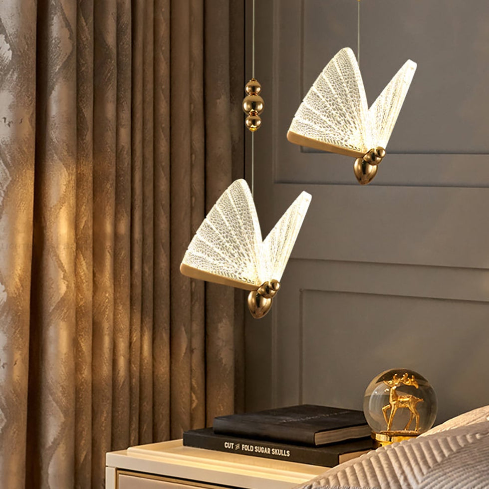 HMR - Butterfly LED Clear and Gold Pendant Light in Gold