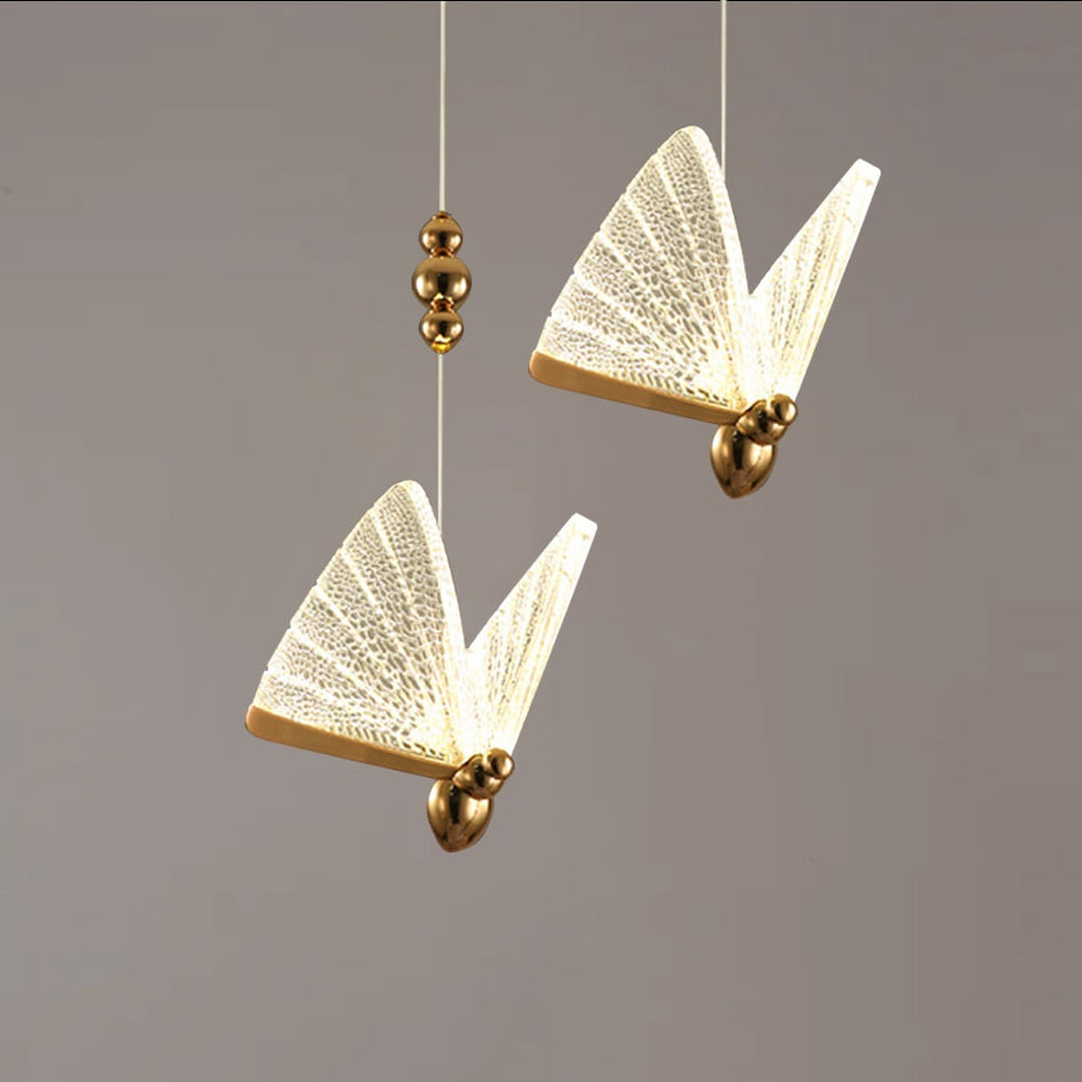 HMR - Butterfly LED Clear and Gold Pendant Light in Gold