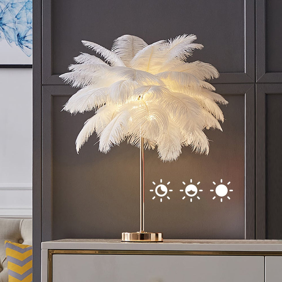 HMR - Loftus Art Deco Gold Portable Table Lamp with Feather & USB Charging