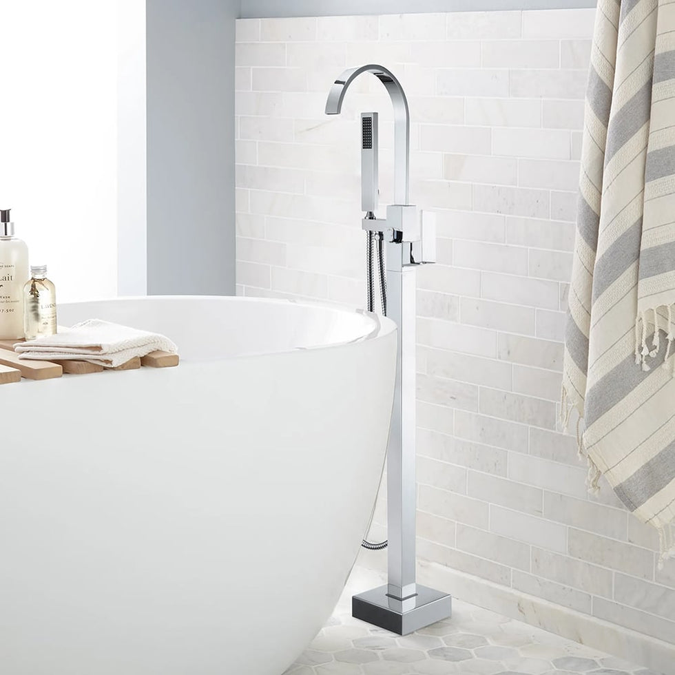 HMR - Dree Floor Mounted Faucet with Handheld Shower in Polished Chrome