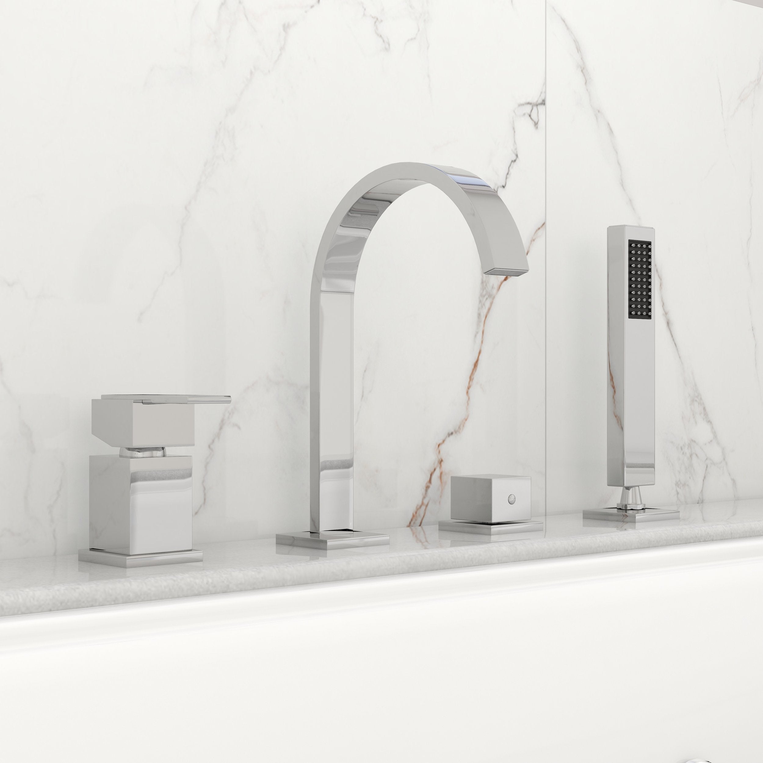 HMR - Dree Double Handle 4-Hole Faucet with Hand Shower in Solid Brass