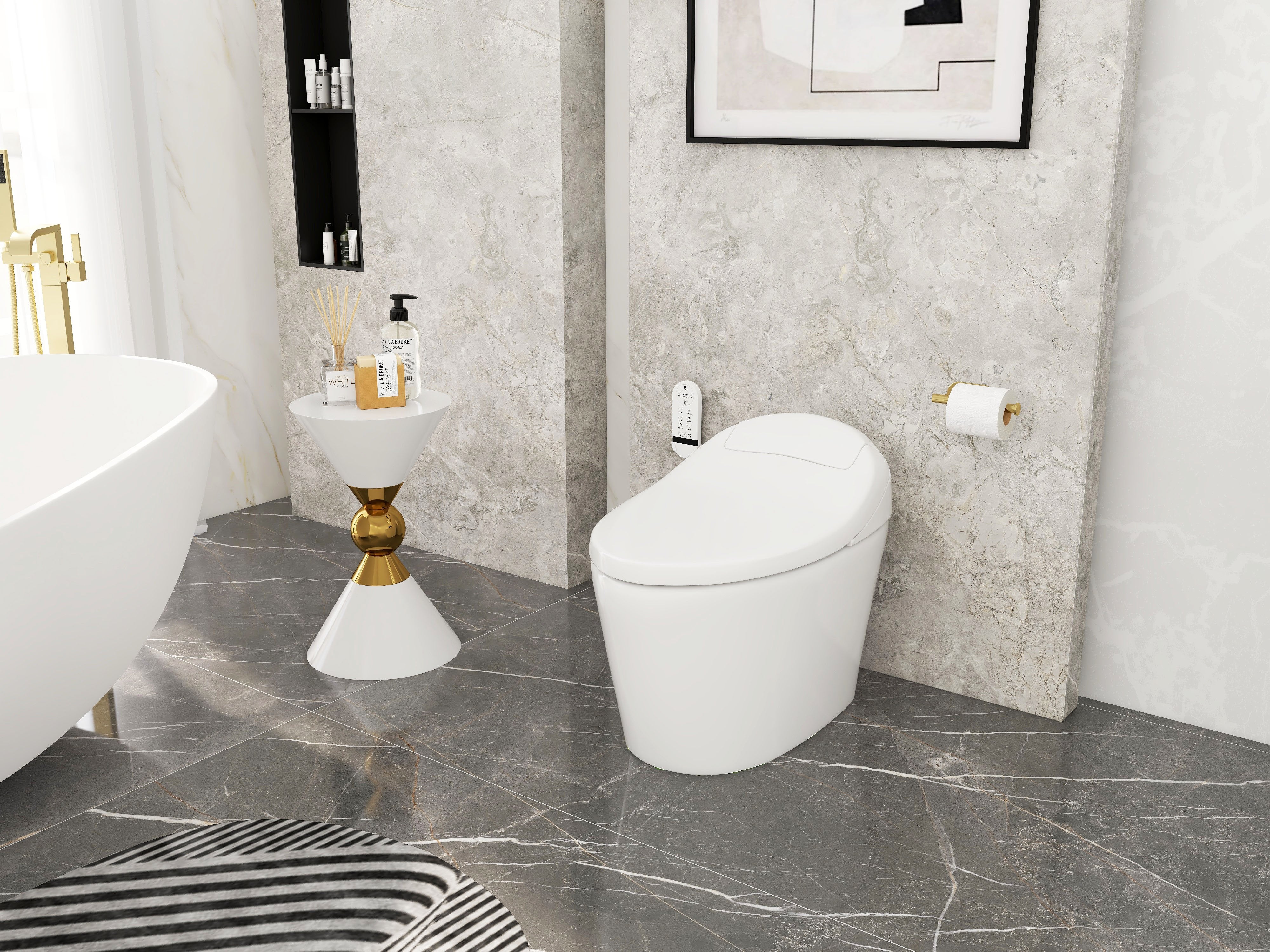HMR - Dree Floor Mounted Faucet with Handheld Shower in Brushed Nickel, Brass