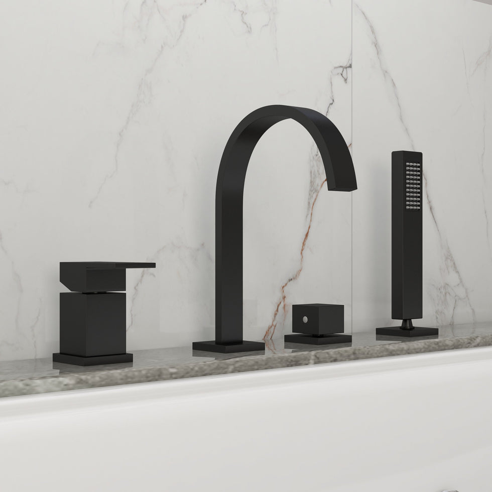 HMR - Dree Waterfall Spout Deck-Mount Roman Tub Faucet in Matte Black Brass