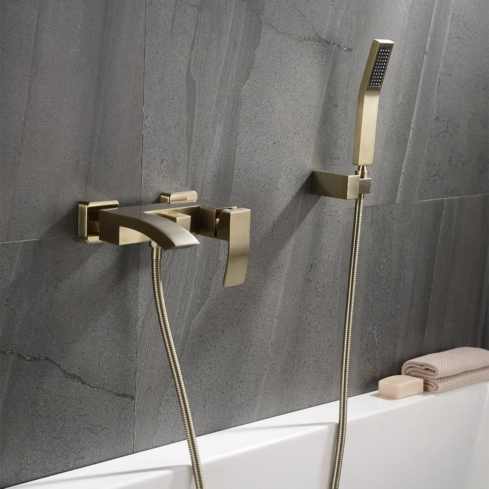 HMR - Ridge Wall-Mount Waterfall Bathtub Faucet in Brushed Gold