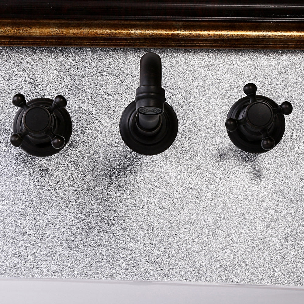 HMR - Chester Wall Mount Sink Faucet Double Cross Handle in Black, Brass