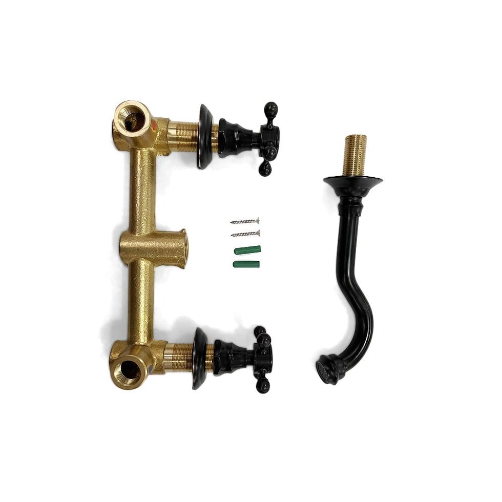 HMR - Chester Wall Mount Sink Faucet Double Cross Handle in Black, Brass