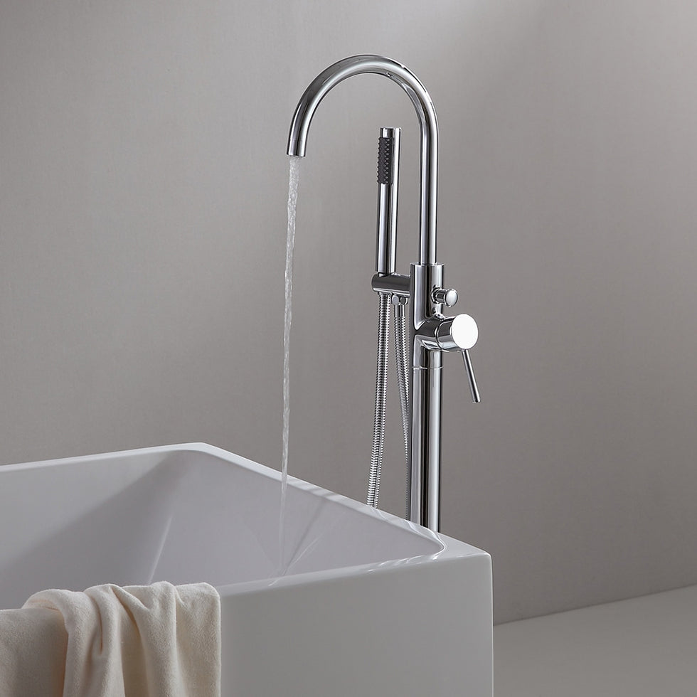 HMR - Brewst Floor Mount Tub Filler Freestanding Faucet in Chrome, Brass