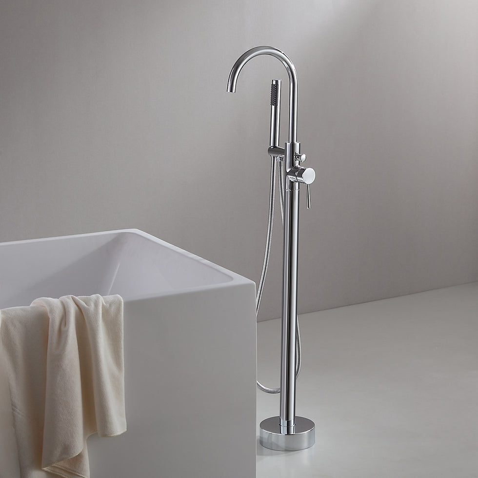 HMR - Brewst Floor Mount Tub Filler Freestanding Faucet in Chrome, Brass