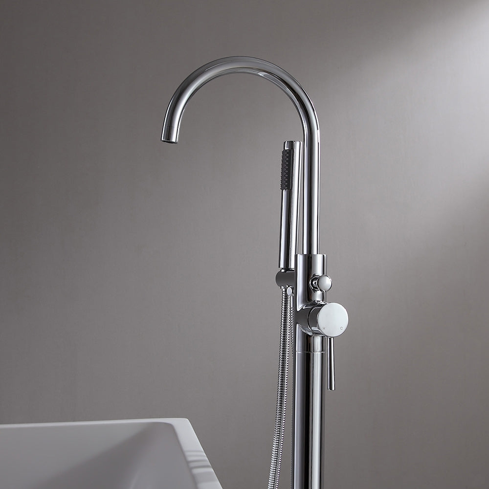 HMR - Brewst Floor Mount Tub Filler Freestanding Faucet in Chrome, Brass