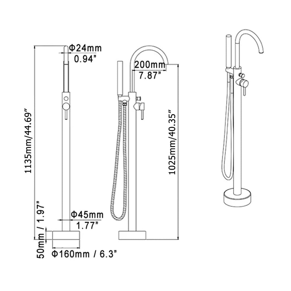 HMR - Brewst Floor Mount Tub Filler Freestanding Faucet in Chrome, Brass
