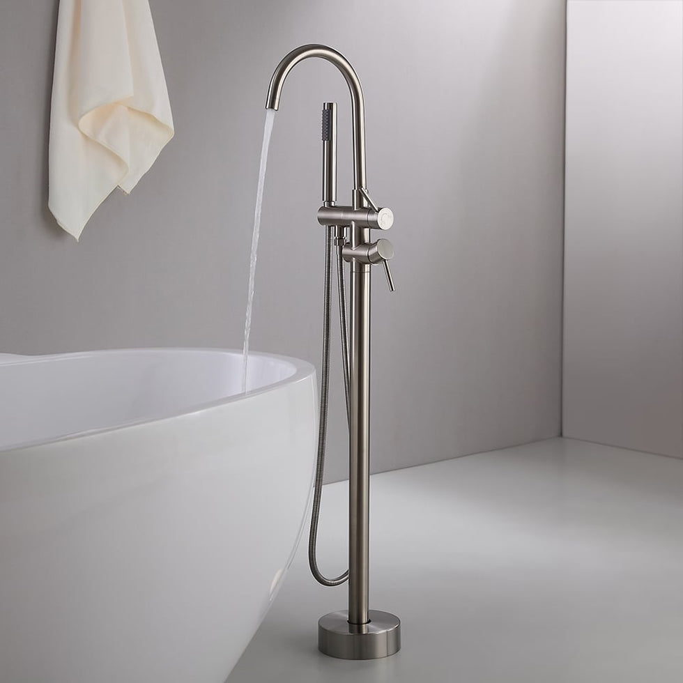 HMR - Brewst Freestanding Faucet with Hand Shower in Brushed Nickel, Brass