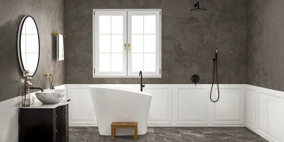 HMR - Brewst Freestanding Tub Filler Faucet in Matte Black, Brass