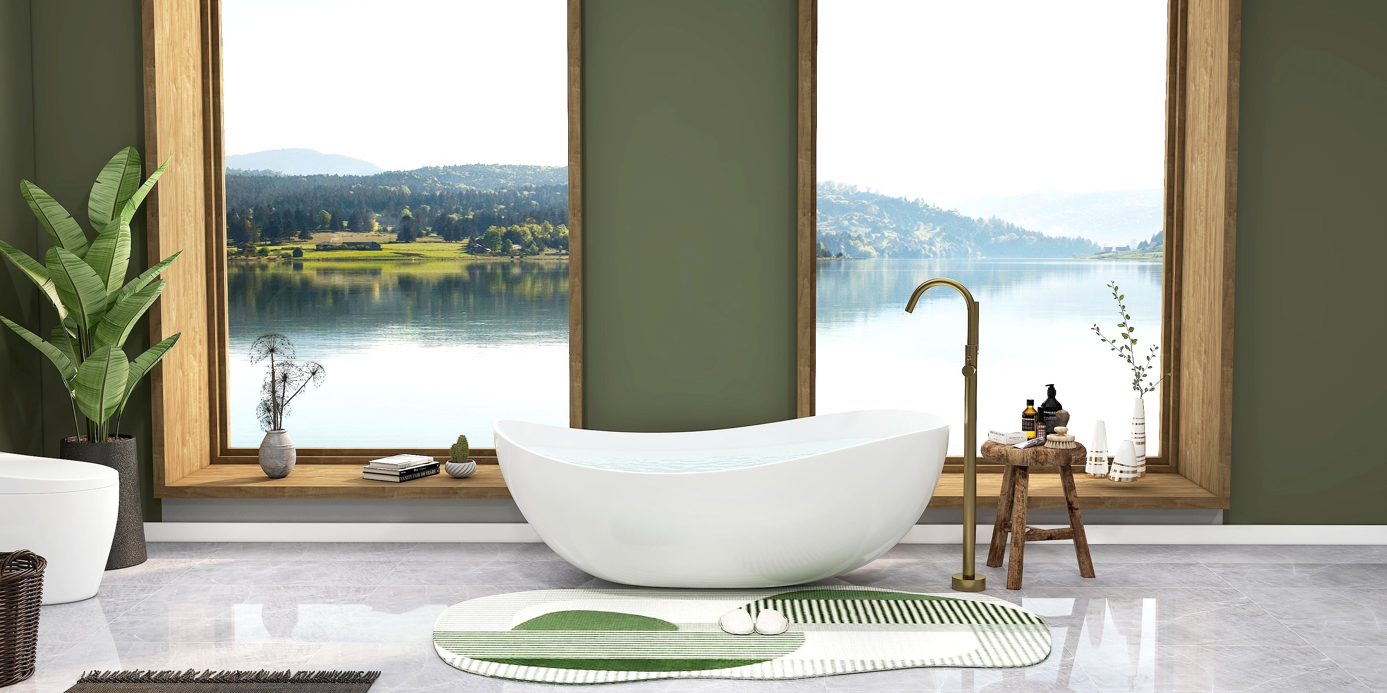 HMR - Brewst Freestanding Tub Filler Faucet in Brass, Brushed Gold