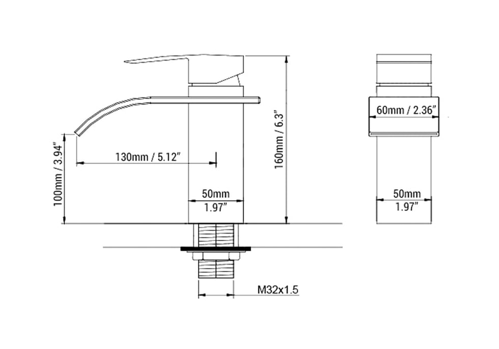 HMR - Milly Waterfall Single Hole Faucet Sink in Nickel
