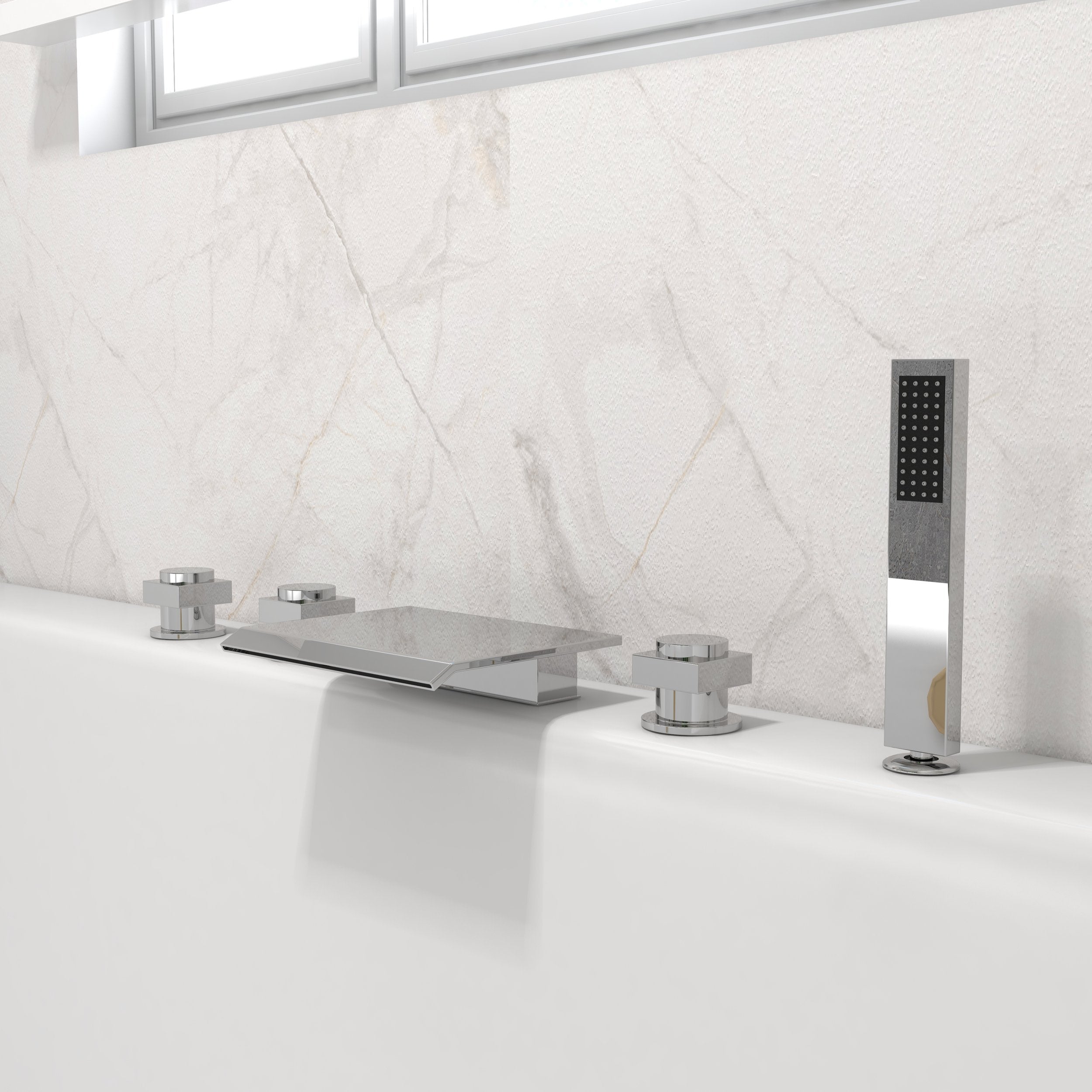 HMR - Moda Waterfall Deck-Mount Faucet with Handshower in Chrome