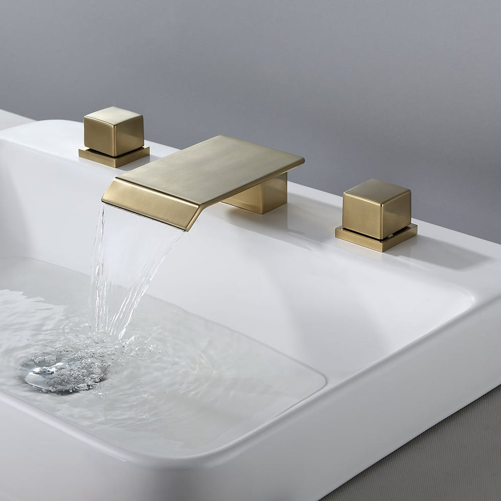 HMR - Moda Waterfall Widespread Bathroom Sink Faucet with Square Double Handle