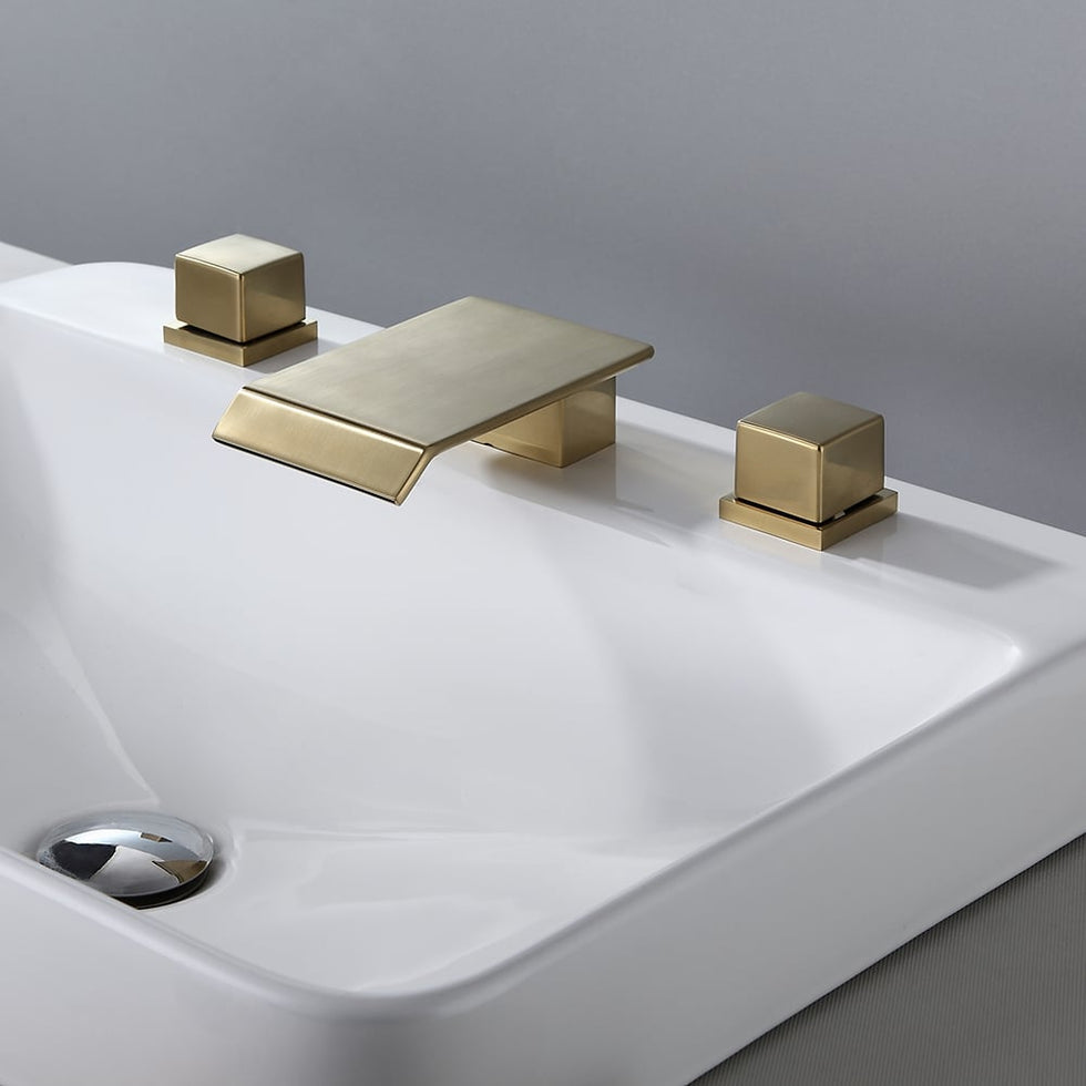 HMR - Moda Waterfall Widespread Bathroom Sink Faucet with Square Double Handle
