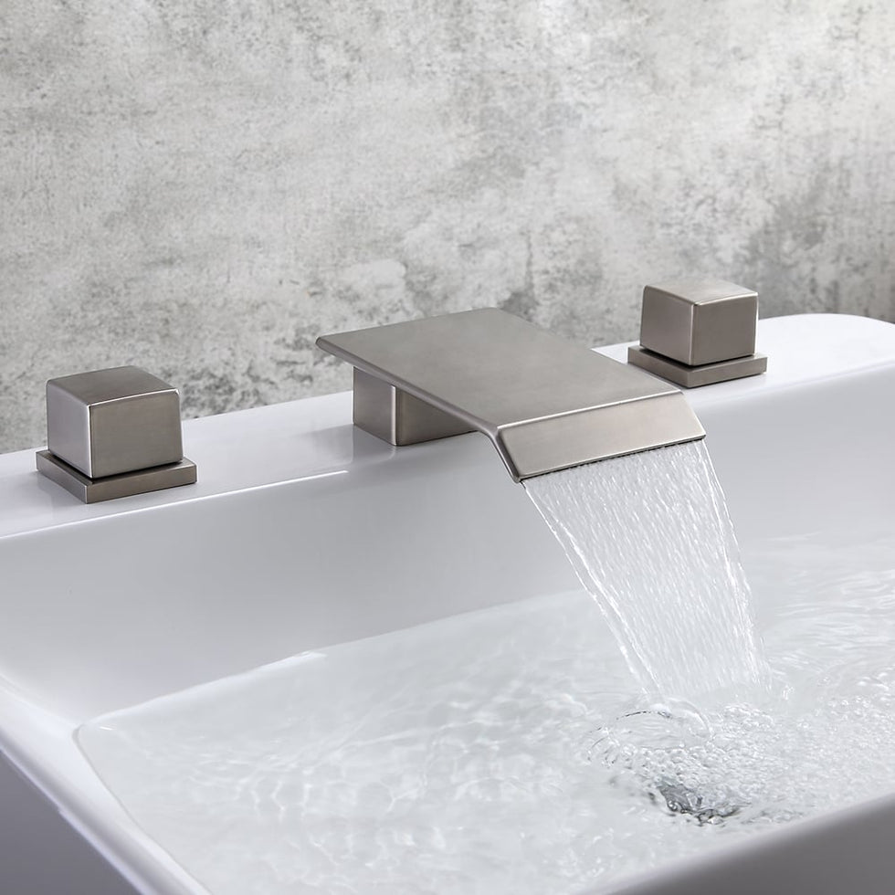 HMR - Moda Waterfall Widespread Bathroom Sink Faucet with Square Double Handle